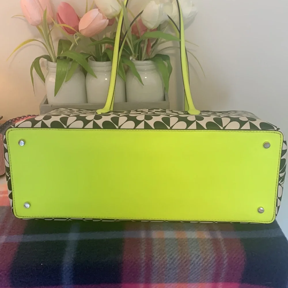 kate spade Black and White Floral Tote with Neon Yellow Trim